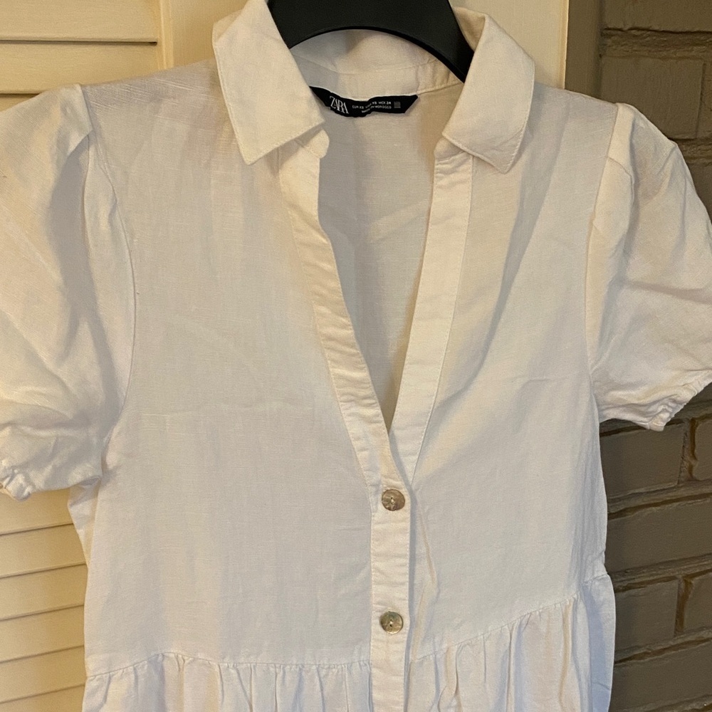 Zara White Button-Front Tiered Midi Dress - Picture 2 of 5